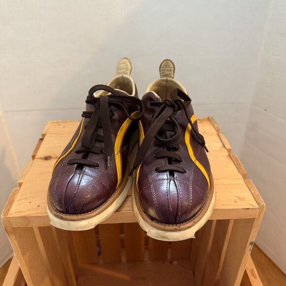 Vintage Dooney & Bourke Nicolle Size 7 Brown Yellow Stripe Leather Bowling Shoes - Picture 11 of 15